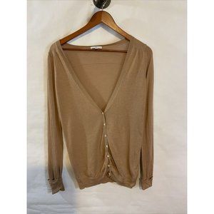 GAP Woman's Beige CLASSIC COTTON Cardigan Vneck Button Size S Lightweight